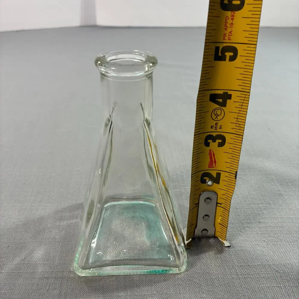 Vintage Clear Glass Bud Vase Square Pyramid Base Mid Century Modern 5 Inch Tall